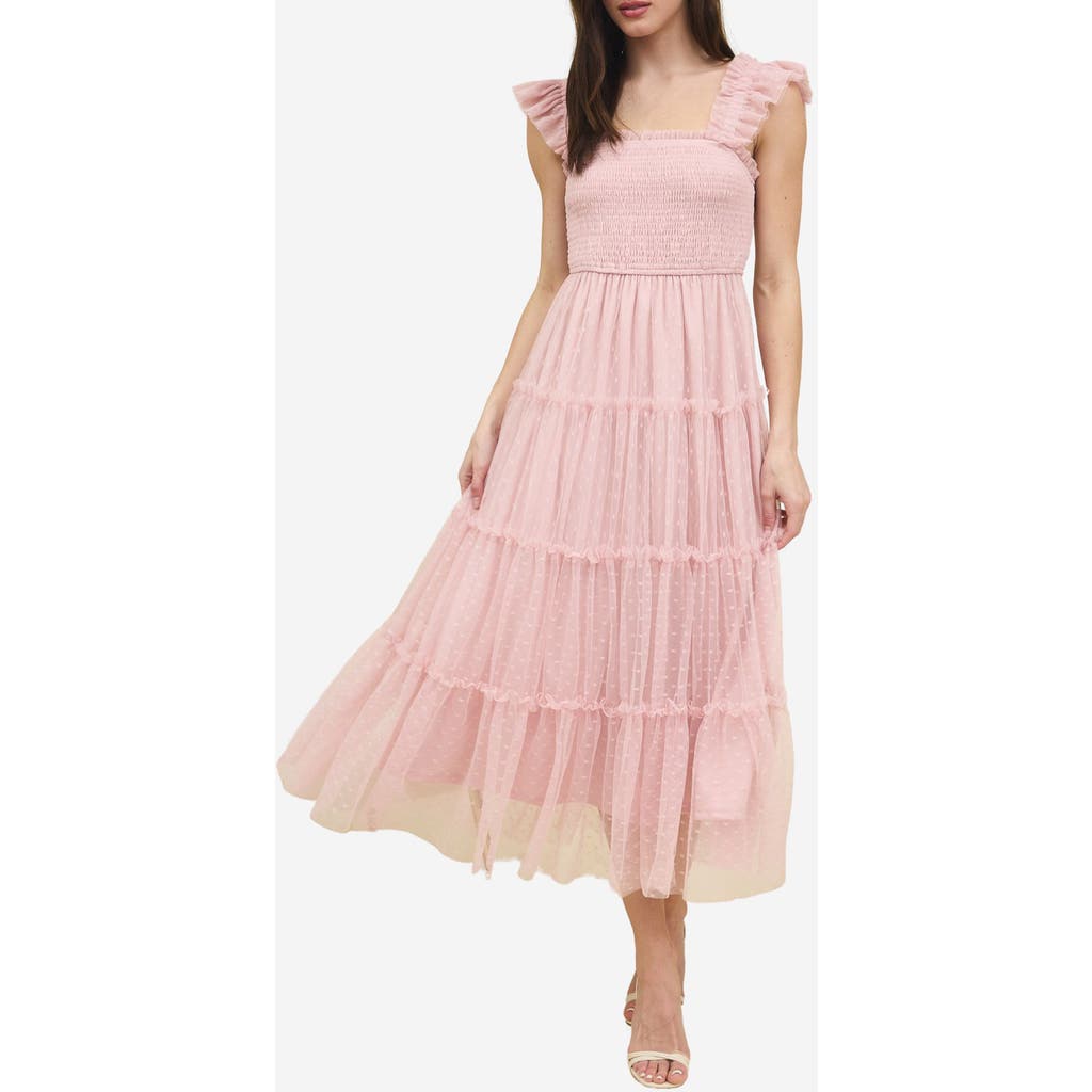 BLU PEPPER BLU PEPPER MESH SMOCKED TIERED MIDI DRESS