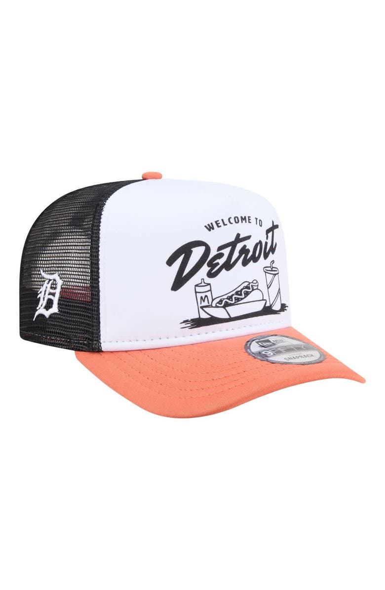 New Era Men's New Era  White/Orange Detroit Tigers Foodie A-Frame 9FIFTY Trucker Snapback Hat, Main, color, White