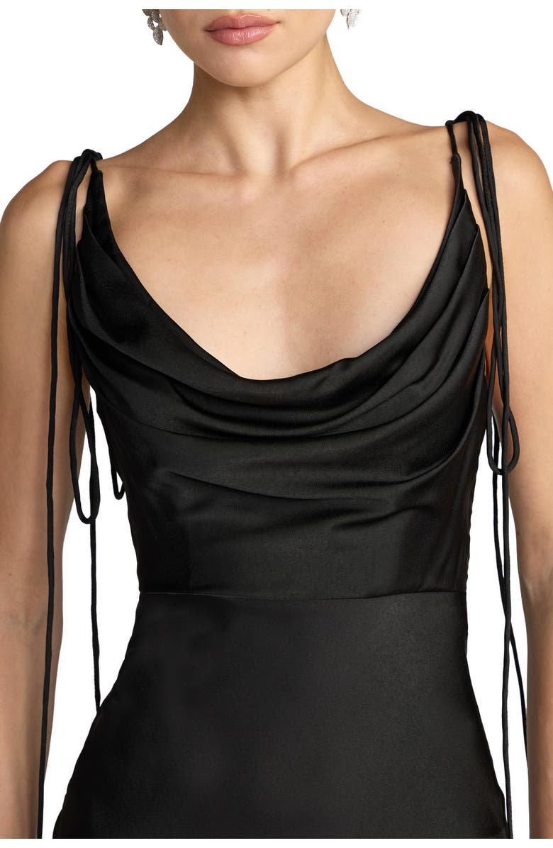 Mac Duggal Women's Charmeuse Cowl Gown with Bow Straps, Alternate, color, Black