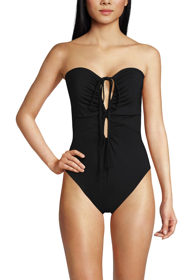 Ruched Multi-Way V-Neck Halter High Leg One Piece Swimsuit, Alternate, color, Black