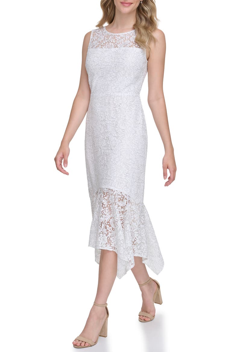 Floral Lace Asymmetric Dress, Alternate, color, IVORY SILVER