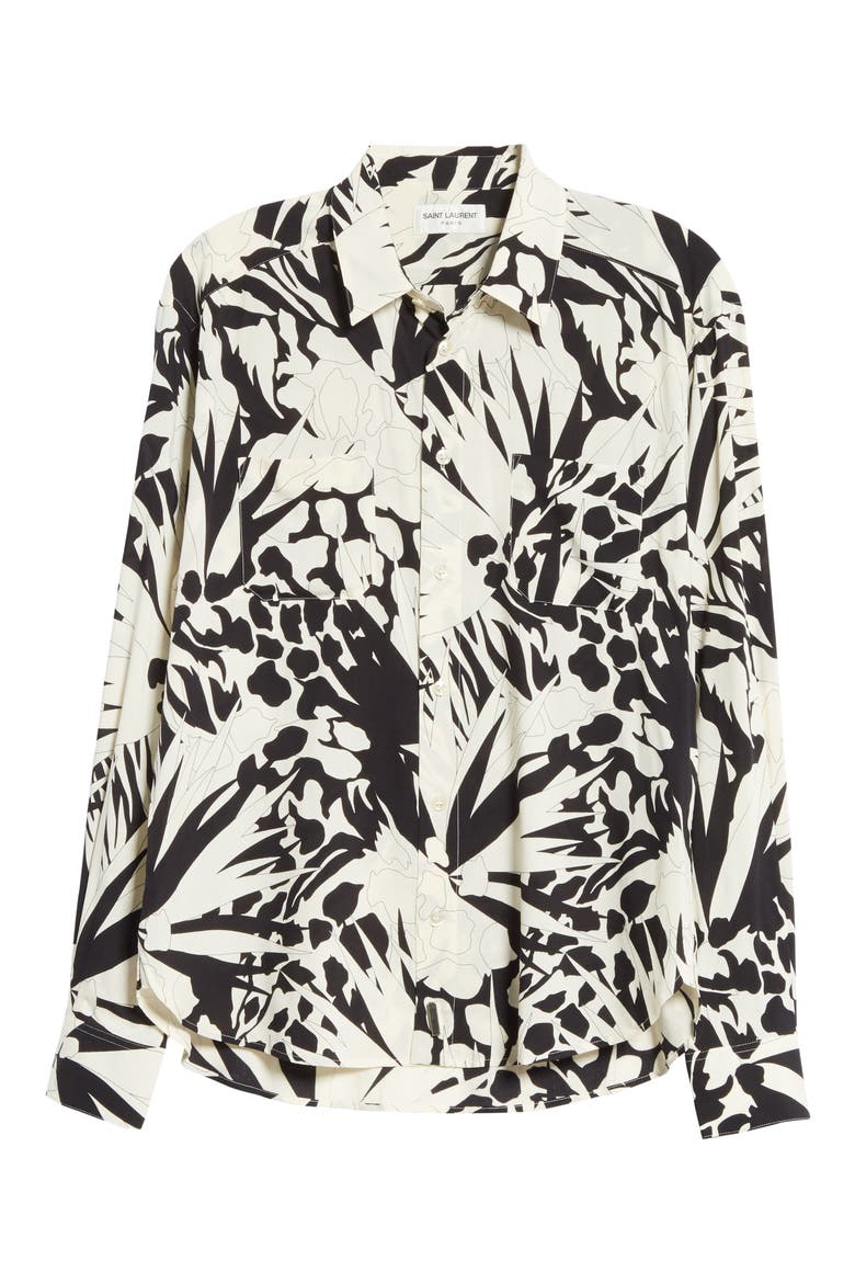 Jungle Print Button-Up Shirt, Alternate, color, BLACK