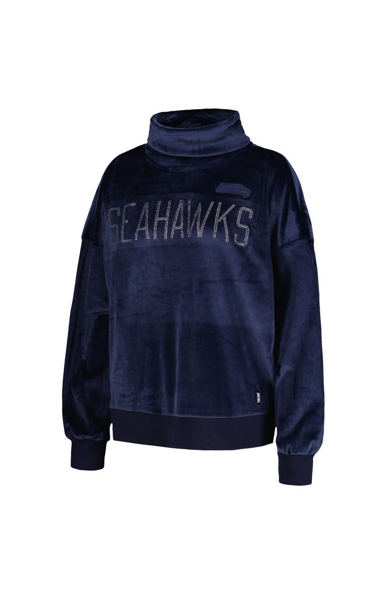 DKNY SPORT Women's DKNY Sport College Navy Seattle Seahawks Deliliah Rhinestone Funnel Neck Pullover Sweatshirt, Alternate, color, 