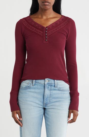 Shop Lucky Brand Embroidered Mesh Henley