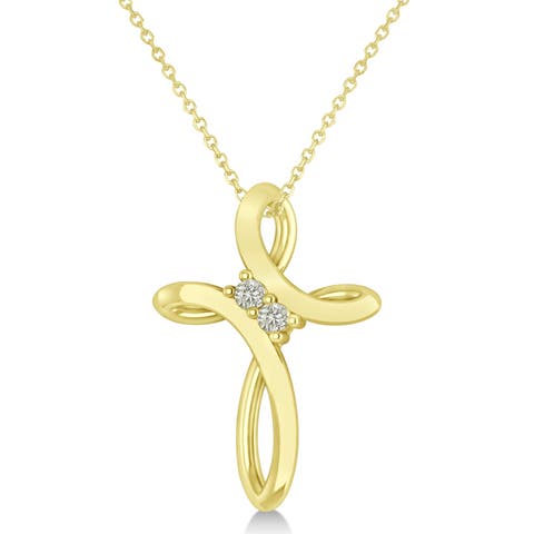 Diamond Two Stone Swirl Cross Pendant Necklace 14k (0.10ct)