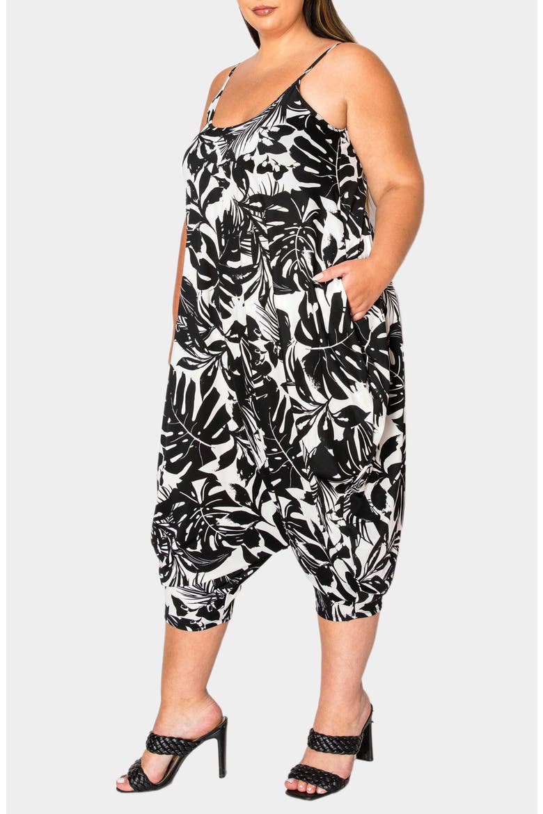 Kiana Palm Print Jumpsuit, Alternate, color, BLACK/WHITE