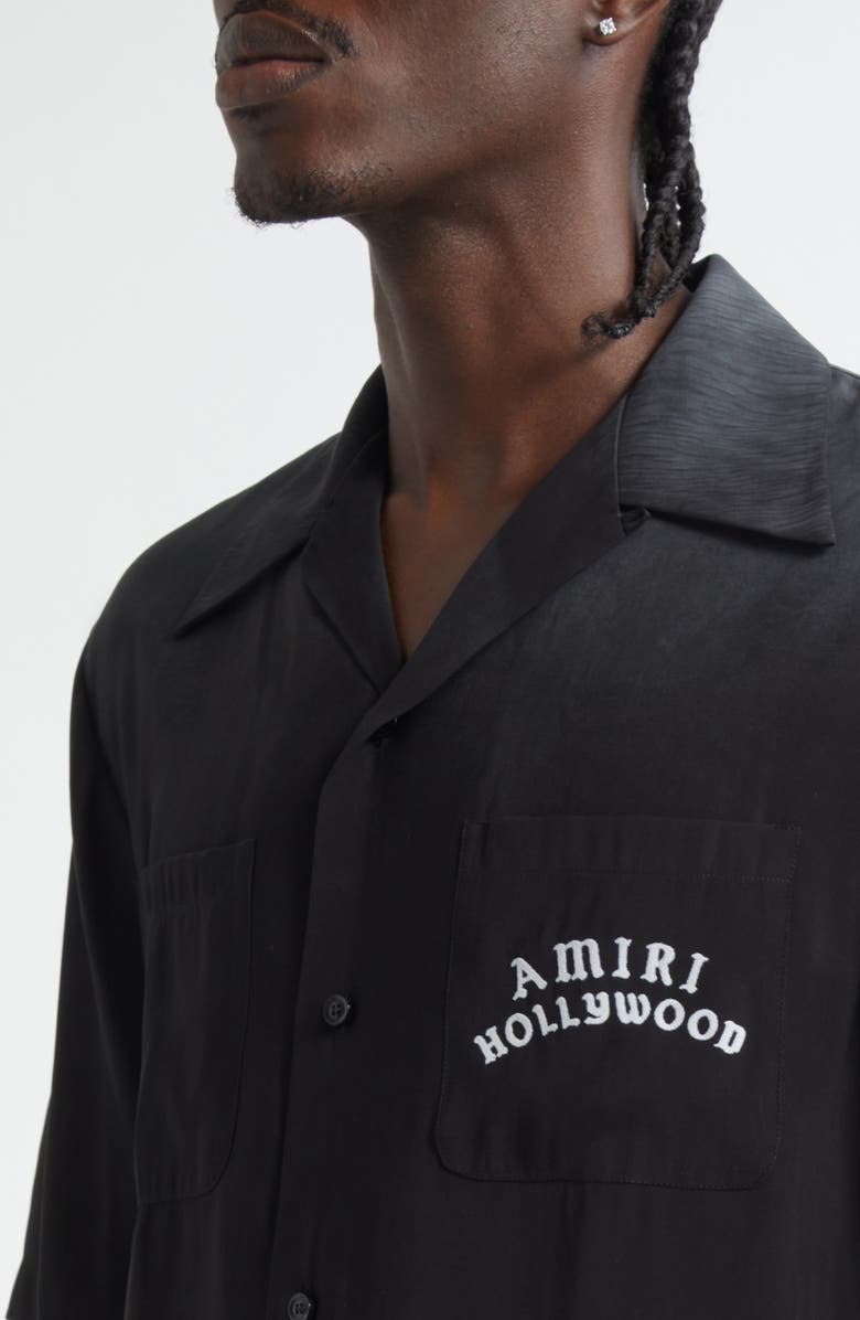 AMIRI Hollywood Appliqué Bowling Shirt, Alternate, color, Black