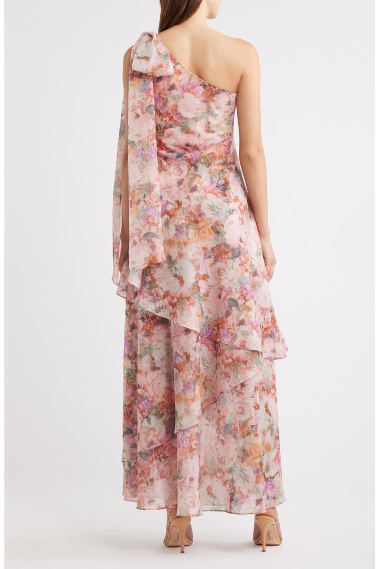 Amara Floral Print One-Shoulder Chiffon Gown, Alternate, color, PINK FLORAL