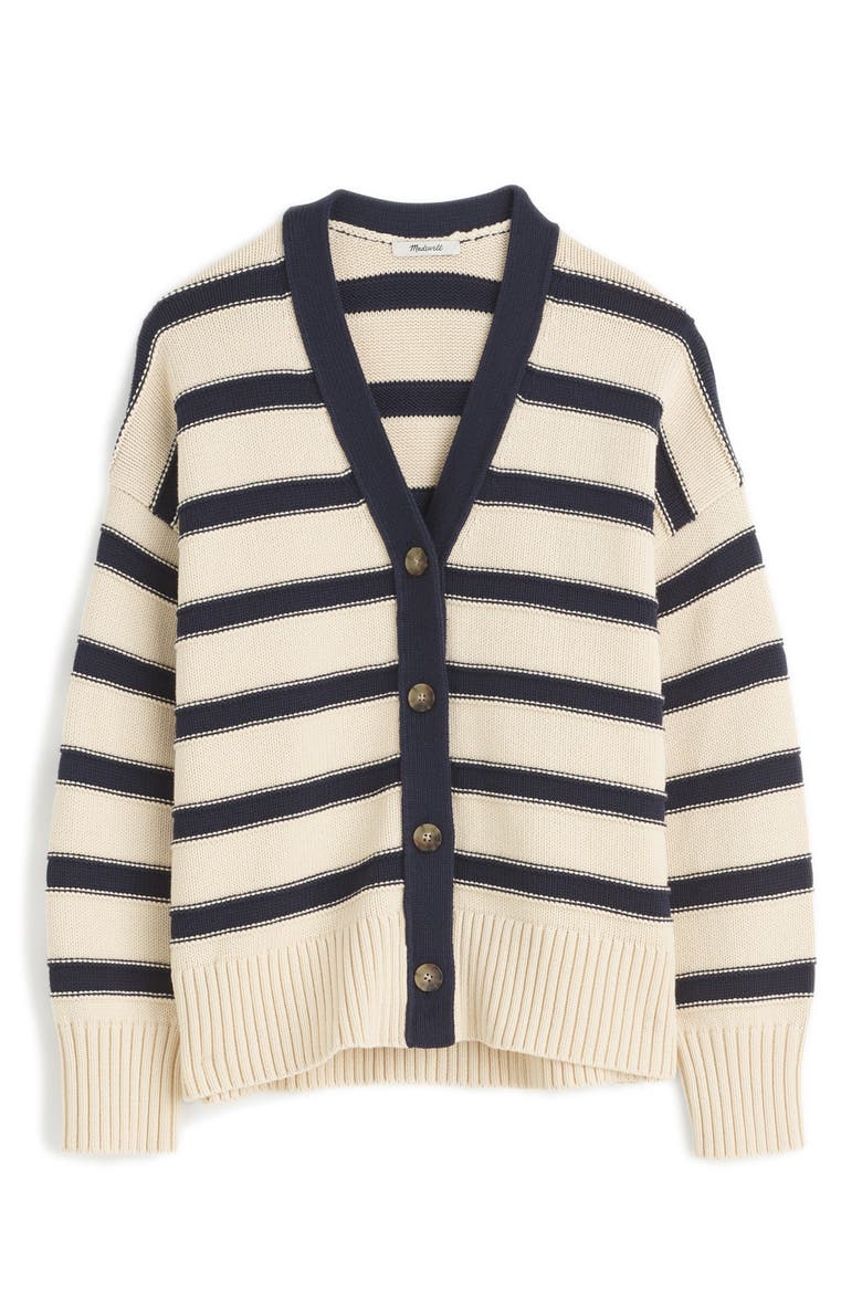 Stripe Oversize Cotton Cardigan, Alternate, color, CREAM NAVY STRIPE