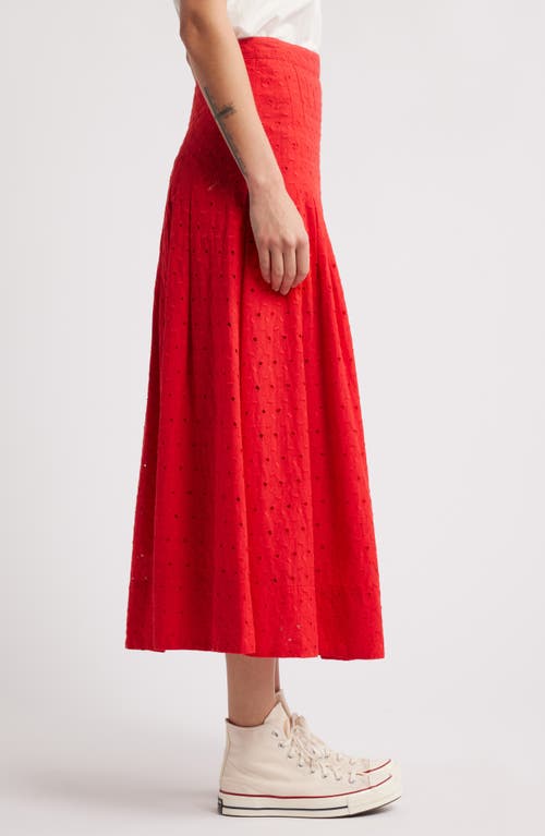 The Great . The Rhythm Eyelet Midi Skirt In Red Rose