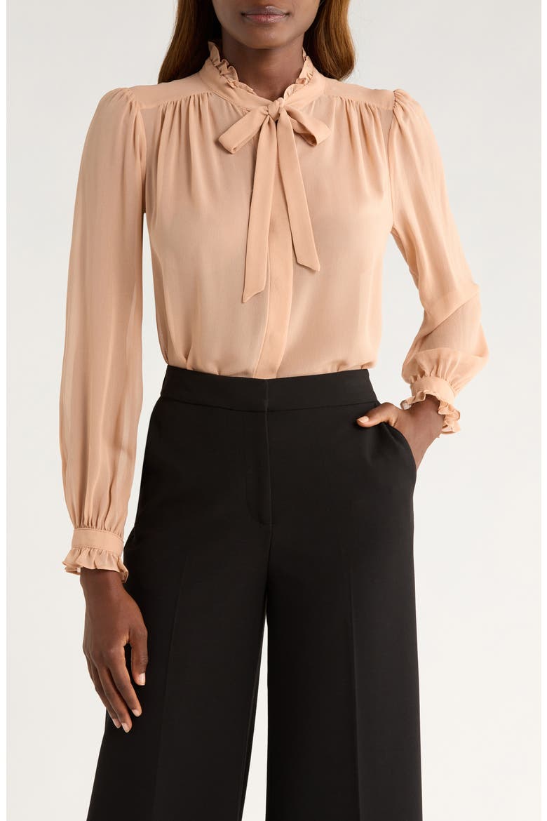 Leya Ruffle Silk Georgette Shirt, Main, color, BALLET PINK