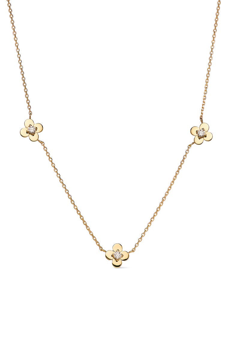Solid Yellow Gold - Mini Flower Station Necklace, Main, color, Gold