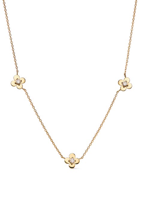 Solid Yellow Gold - Mini Flower Station Necklace