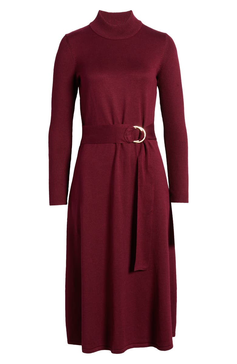 Julia Jordan Tie Belt Mock Neck Long Sleeve Dress, Alternate, color, 