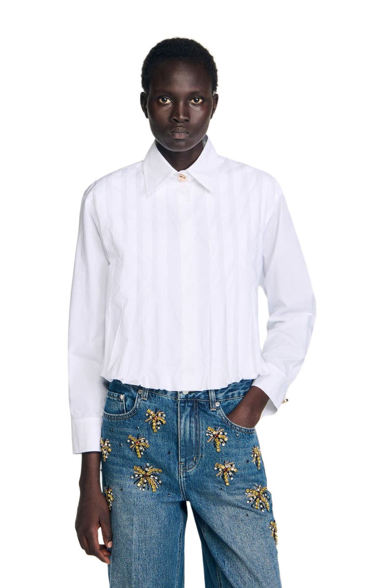 SANDRO Pleated cropped shirt, Alternate, color, White