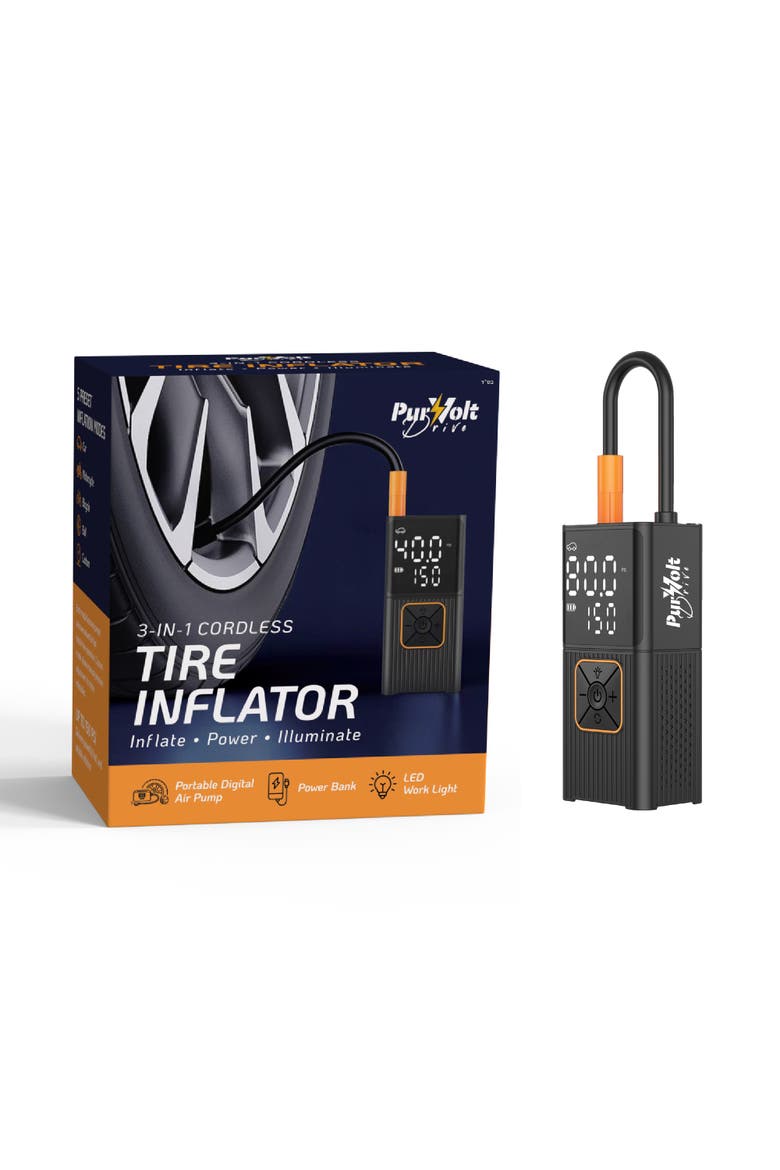 3-in-1 Tire Inflator, Power Bank & LED Light, Main, color, Black