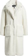 BCBGMAXAZRIA Notch Collar Faux Shearling Long Coat