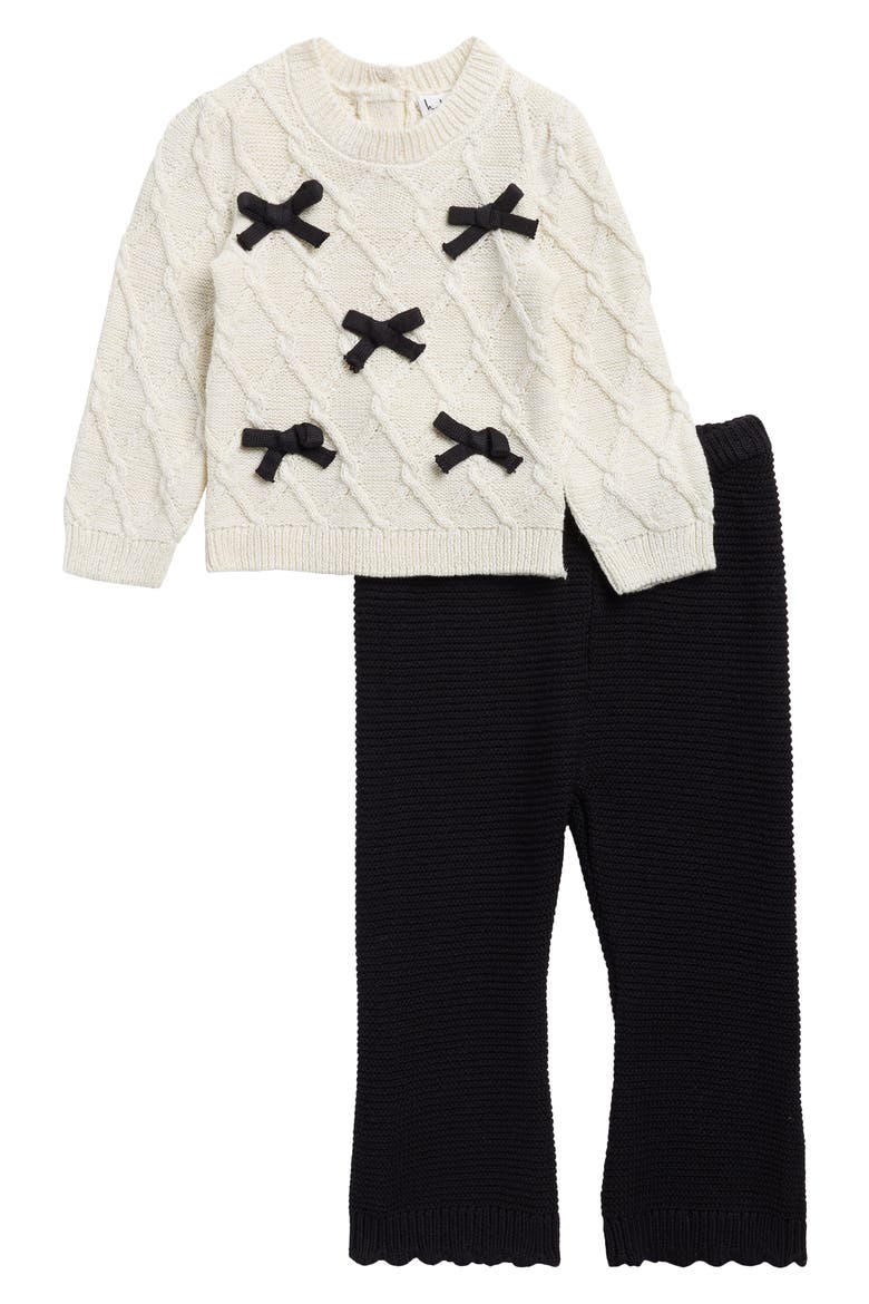 Bow Pullover Sweater & Knit Pants Set, Main, color, EGRET