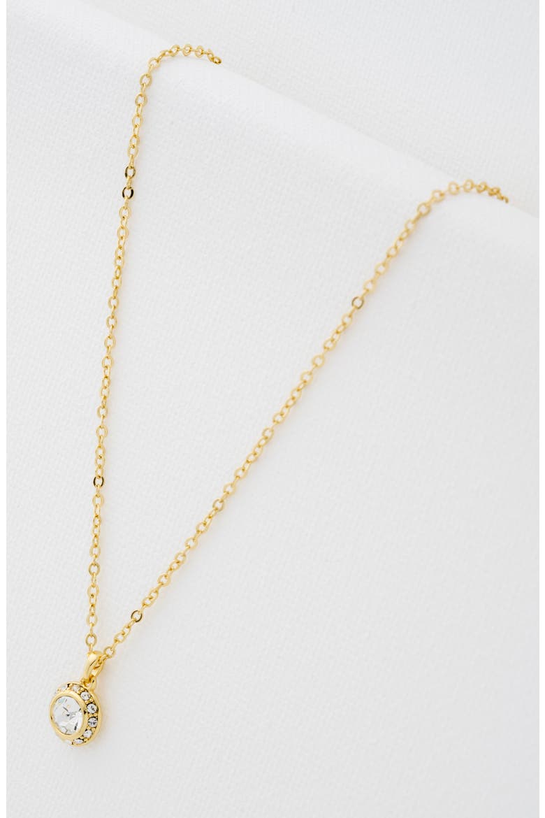 Soltell Solitaire Crystal Halo Pendant Necklace, Alternate, color, GOLD TONE CLEAR CRYSTAL