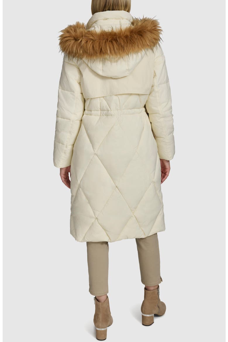 Lennox Hooded Puffer Coat with Faux Fur Trim, Alternate, color, LINEN