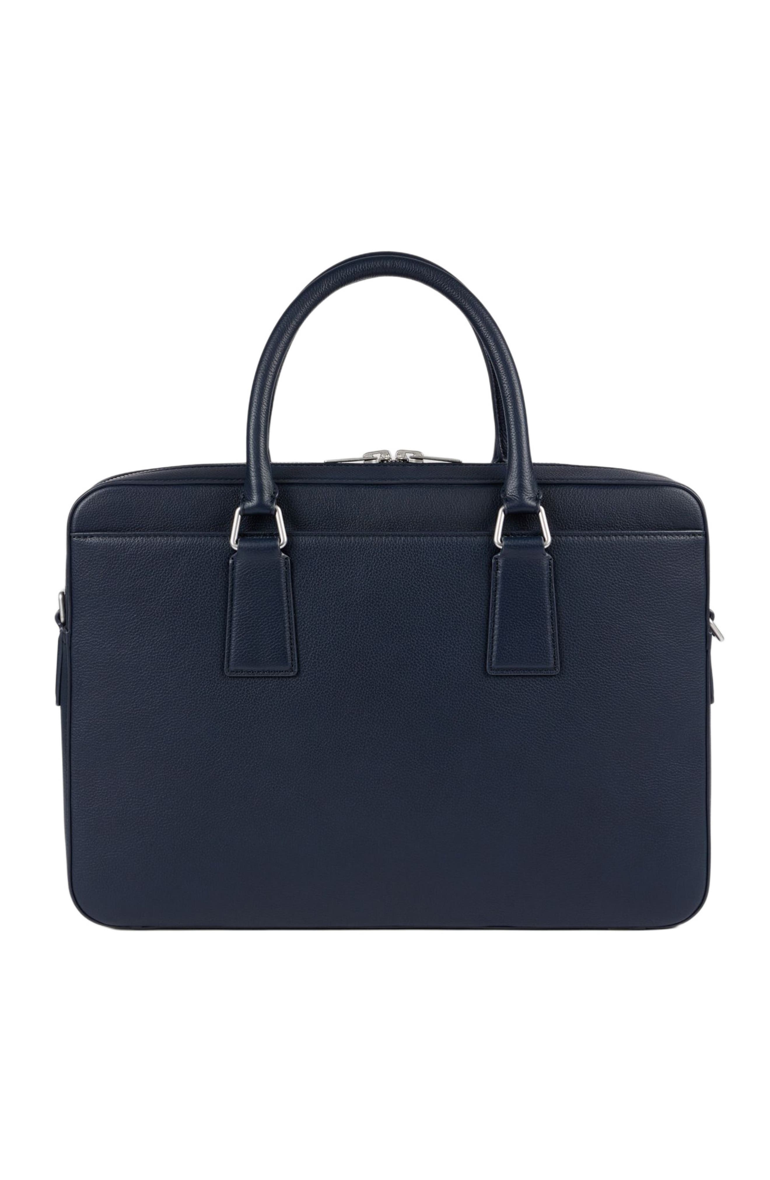 SANDRO Large grained leather briefcase, Alternate, color, Navy Blue