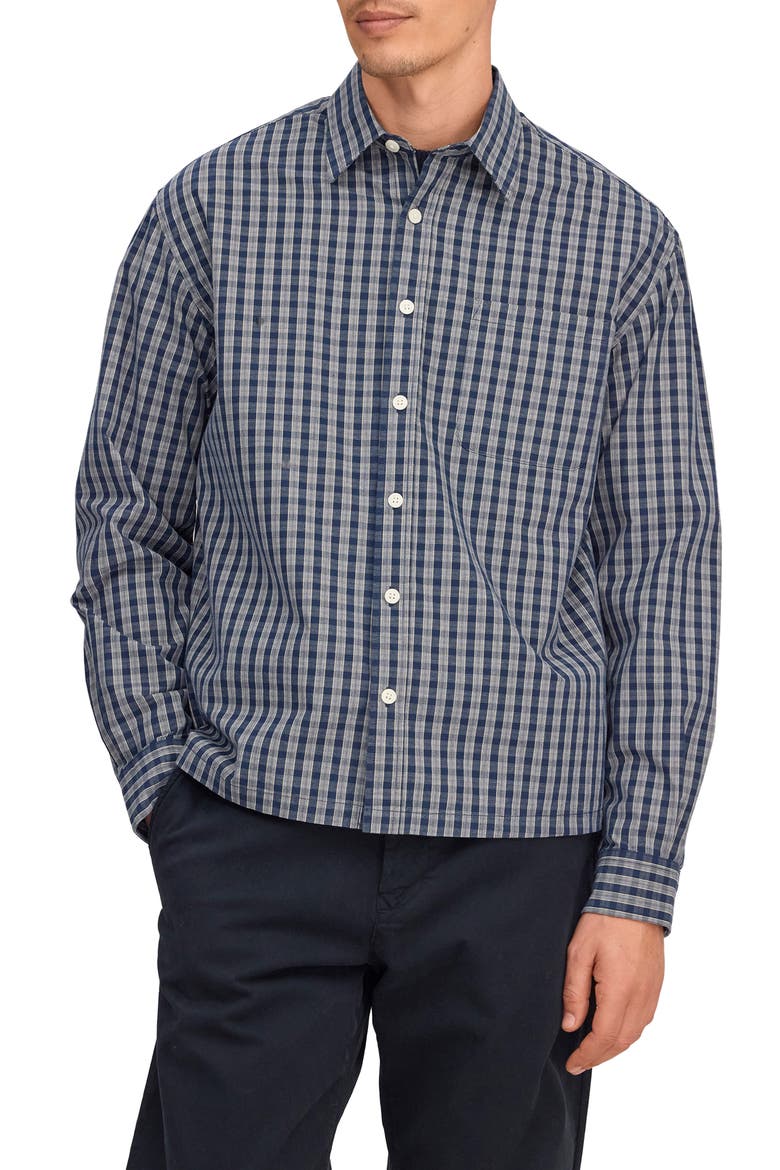 Deon Checked Organic Cotton Shirt, Main, color, NAVY CHECK