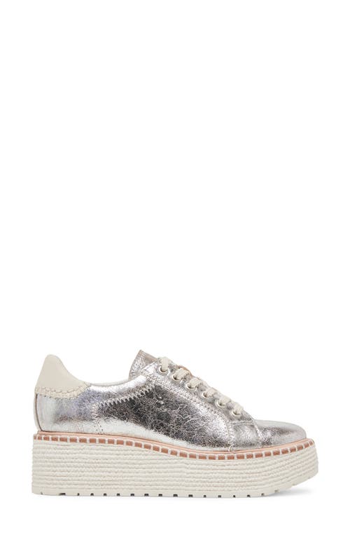 Dolce Vita Twain Platform Sneaker In Silver Crackled Leather
