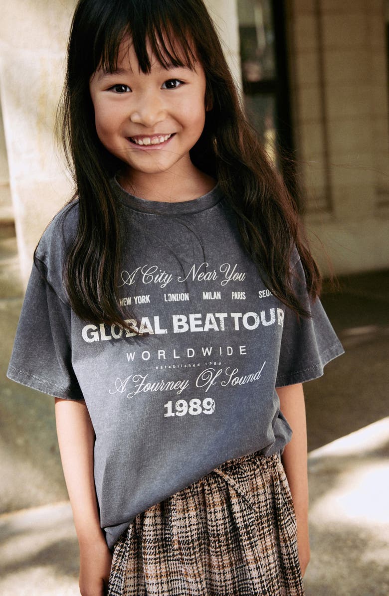 NEXT Kids' Graphic T-Shirt & Plaid Bubble Hem Skirt Set, Alternate, color, Grey