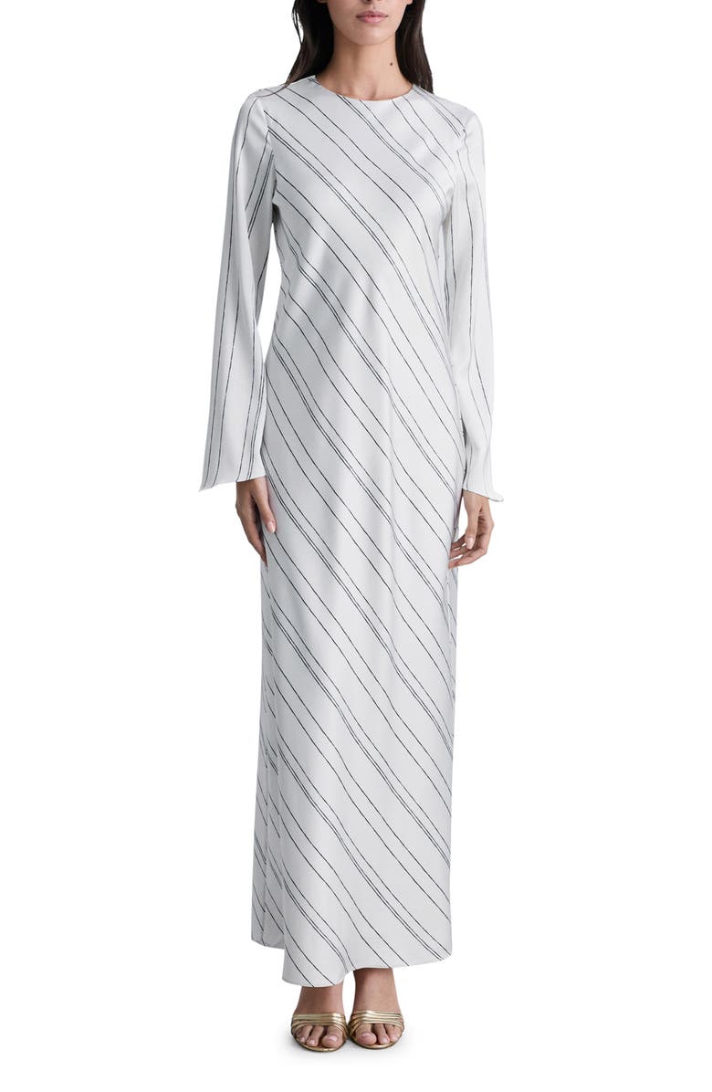 MANGO Stripe Long Sleeve Satin Maxi Dress, Main, color, 