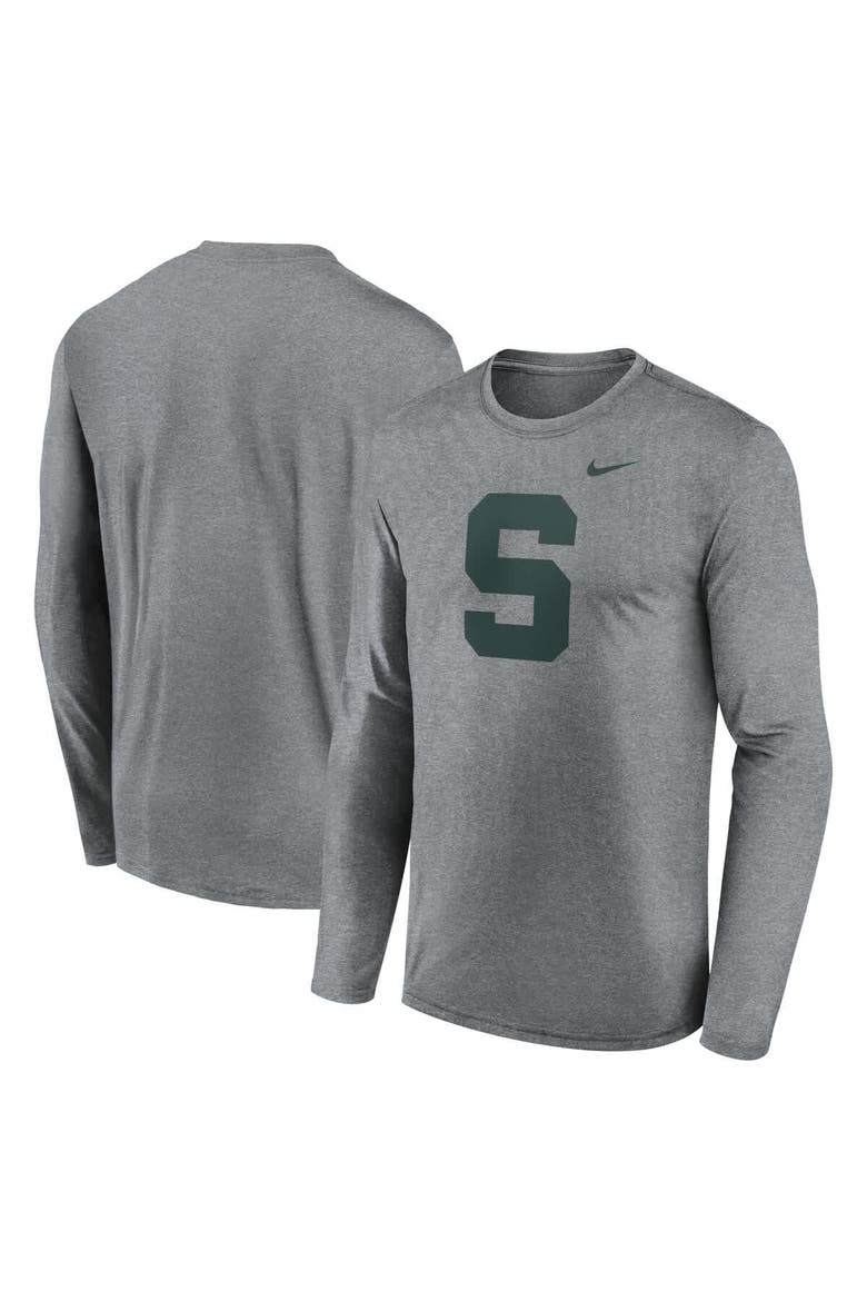 Men's Nike Heather Gray Michigan State Spartans Primetime Alternate Logo Legend Performance Long Sleeve T-Shirt, Main, color, Heather Gray