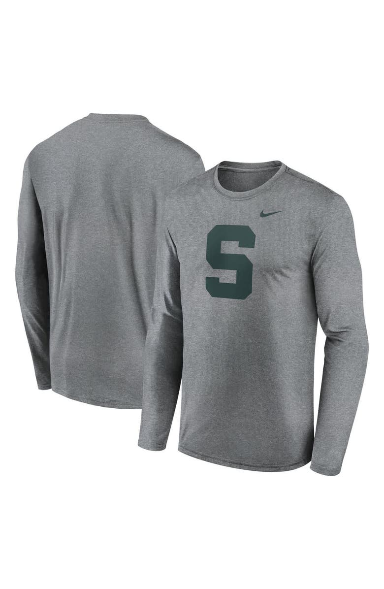 Nike Men's Nike Heather Gray Michigan State Spartans Primetime Alternate Logo Legend Performance Long Sleeve T-Shirt, Main, color, Heather Gray