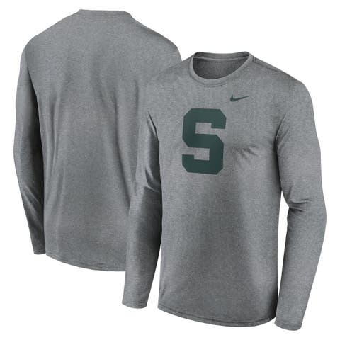 Men's Nike Heather Gray Michigan State Spartans Primetime Alternate Logo Legend Performance Long Sleeve T-Shirt