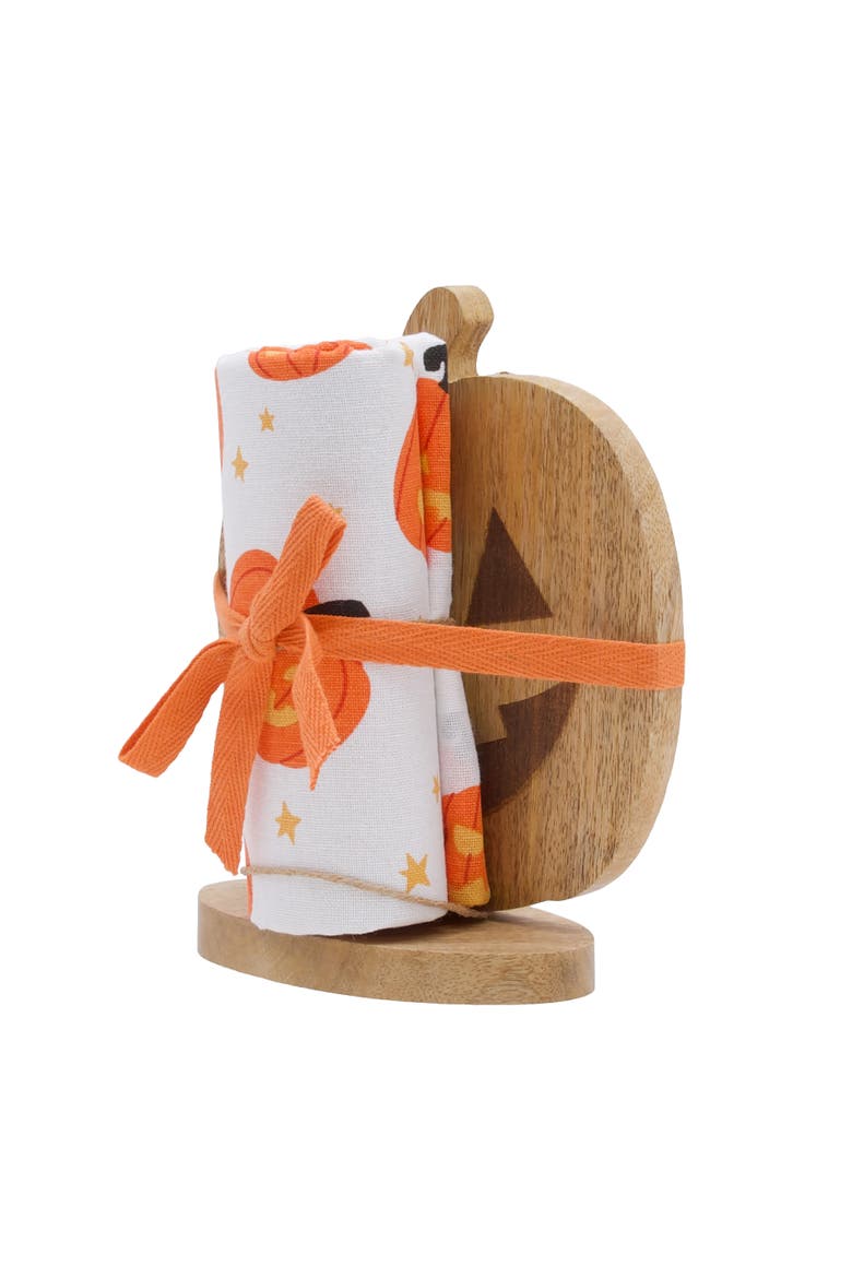 Jack-O-Lantern Pumpkin Halloween Towel & Stand Gift Set, Main, color, Orange