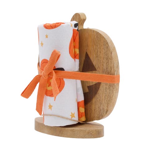 Jack-O-Lantern Pumpkin Halloween Towel & Stand Gift Set