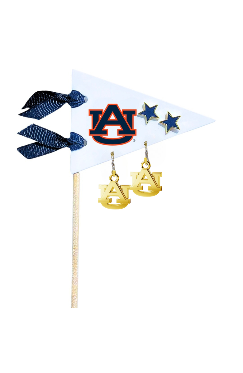 Color Shout Auburn University Pennant Pair Earring Set, Main, color, Yellow Gold