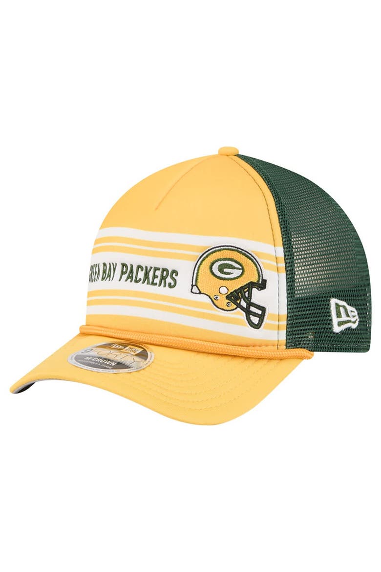 Men's New Era  Gold Green Bay Packers  Linear A-Frame 9FORTY Adjustable Hat, Main, color, Gold