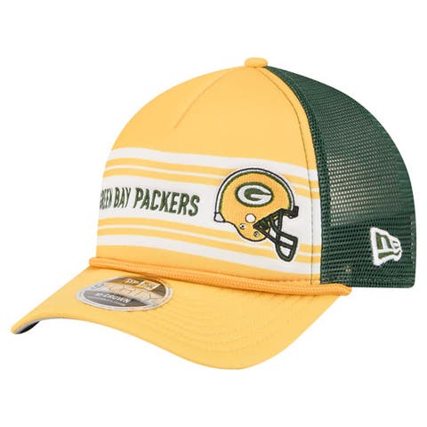 Men's New Era  Gold Green Bay Packers  Linear A-Frame 9FORTY Adjustable Hat