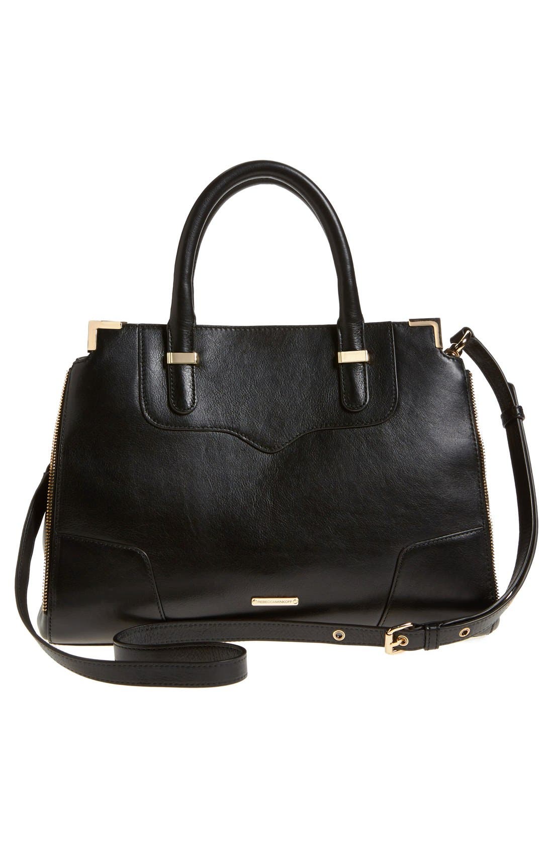 'Amorous' Studded Satchel, Alternate, color, BLACK