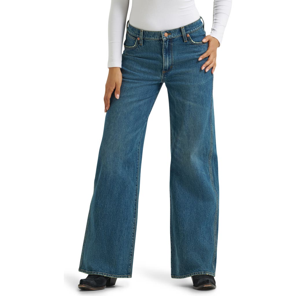 Wrangler High Waist Rainbow Pocket Wide Leg Jeans In Blue