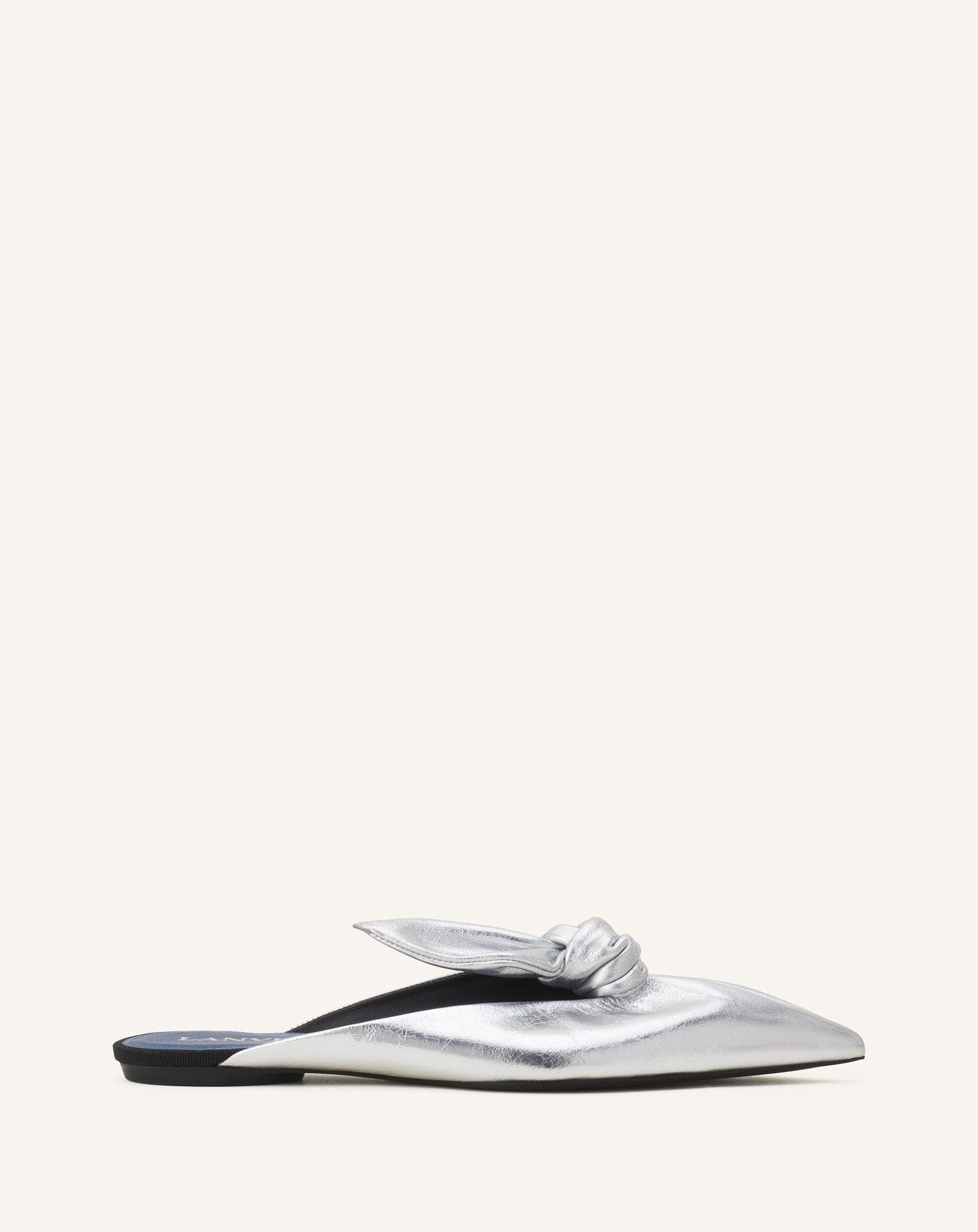 Lanvin MIDNIGHT STEP BOW MULE IN METALLIC LEATHER, Main, color, 
