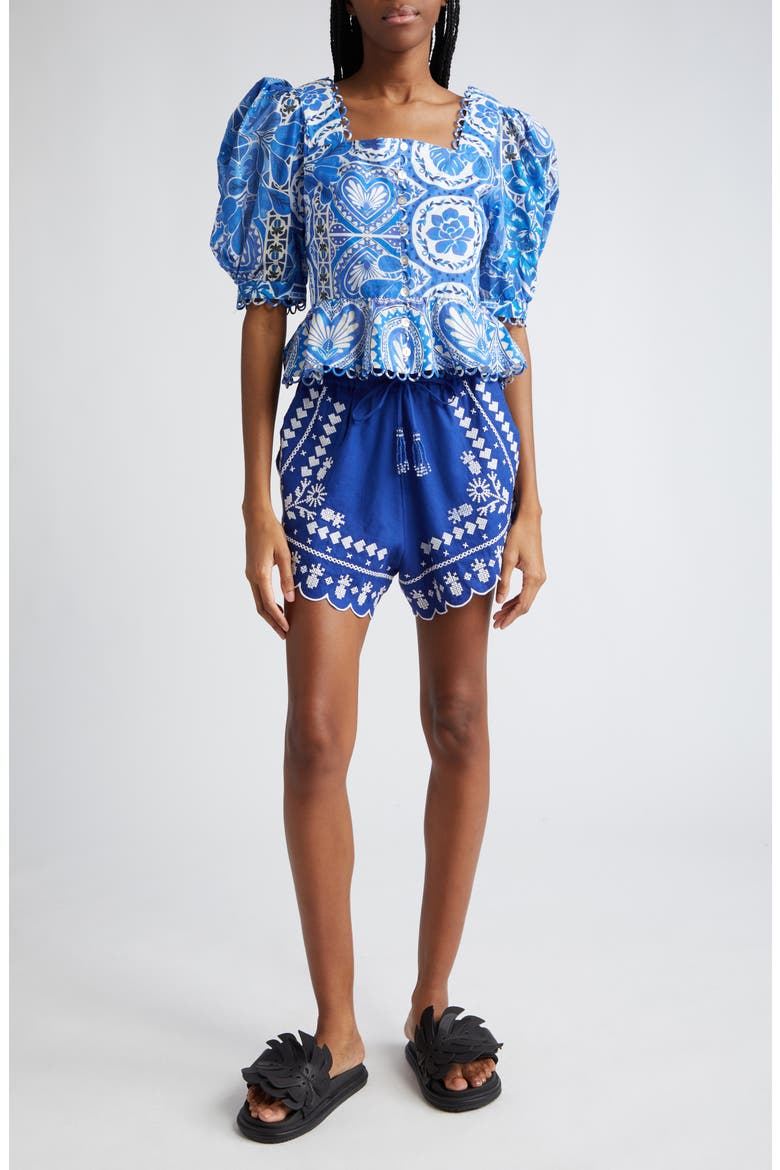 Tile Dream Cotton Puff Sleeve Peplum Top, Alternate, color, TILE DREAM MULTICOLOR
