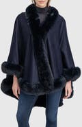 Lyla Grant Cashmere & Wool Blend Cape With Fur-Free Fox (Faux Fur) Trim