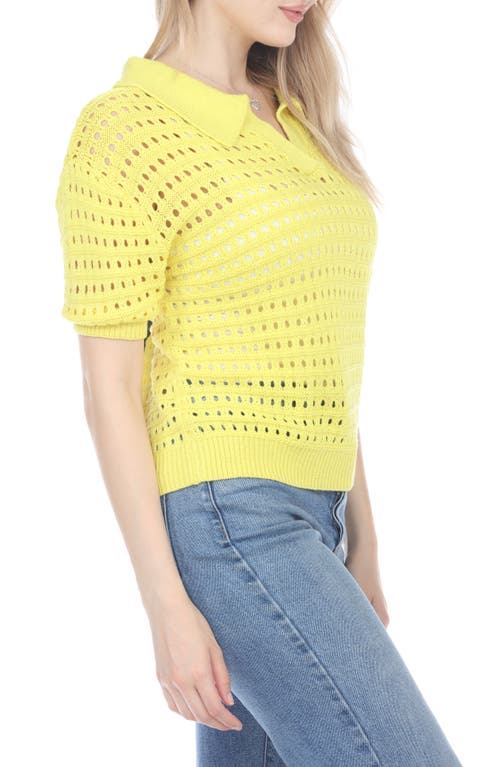 Shop Rain And Rose Open Stitch Sweater Polo In Yellow