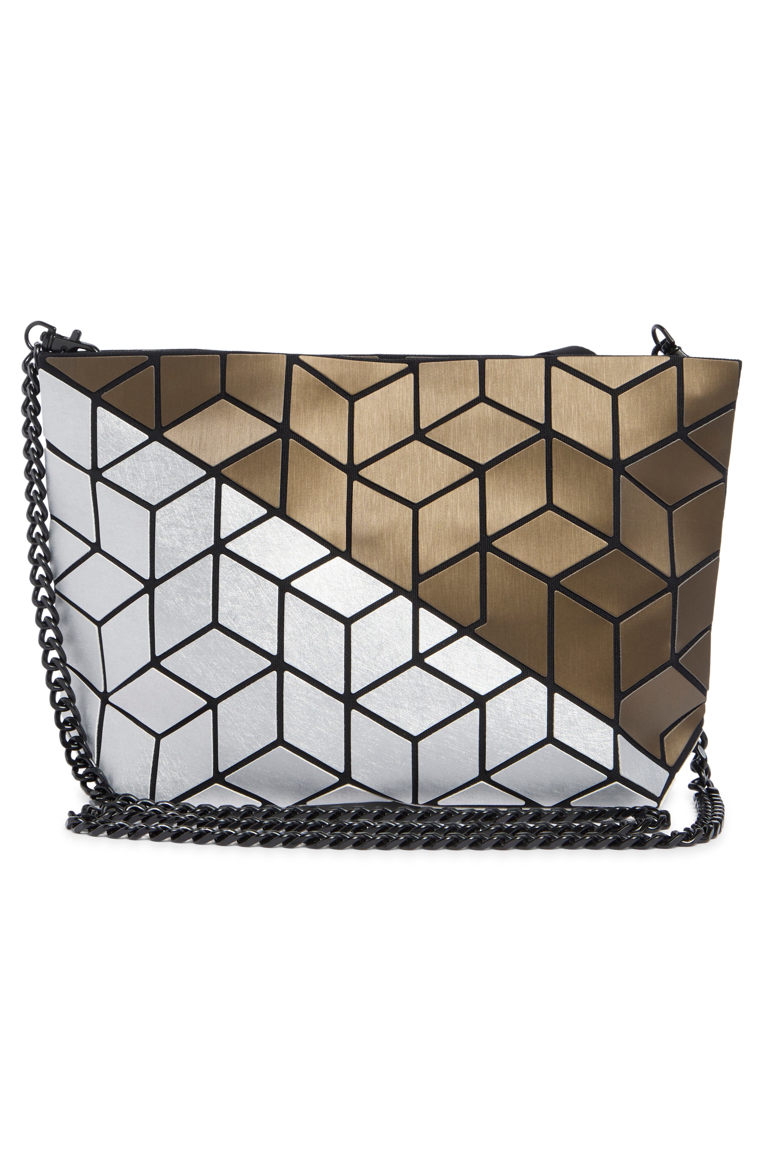 Diagonal Two-Tone Faux Leather Clutch, Alternate, color, BROWN/ BRONZE