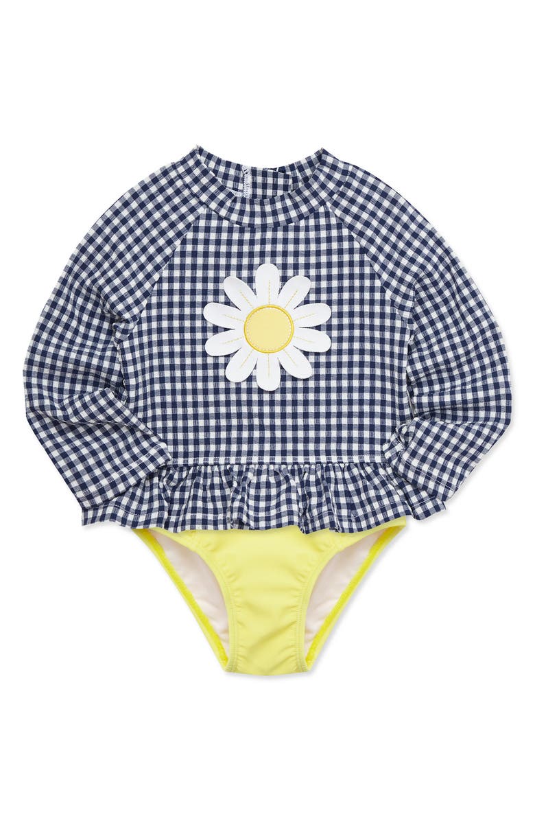 Little Me Gingham Long Sleeve Two-Piece Rashguard Swimsuit, Alternate, color, 