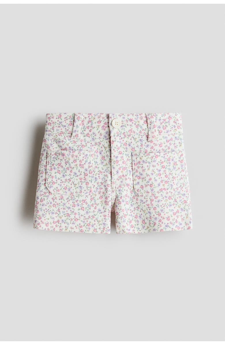 H&M Twill Shorts, Main, color, White/Floral