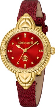Roberto Cavalli by Franck Muller Mother of Pearl Dial Leather Strap Watch, 32mm