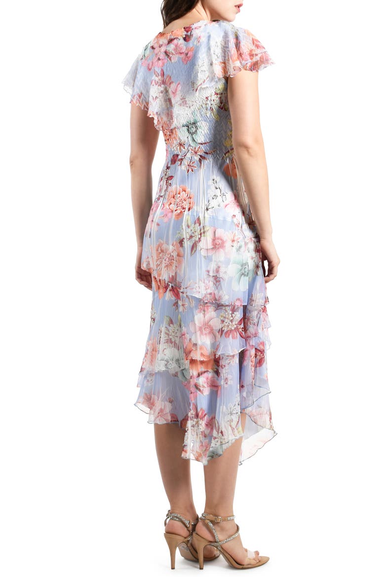 Tiered Flutter Sleeve Floral Print Cocktail Dress, Alternate, color, PERIWINKLE BLOOM