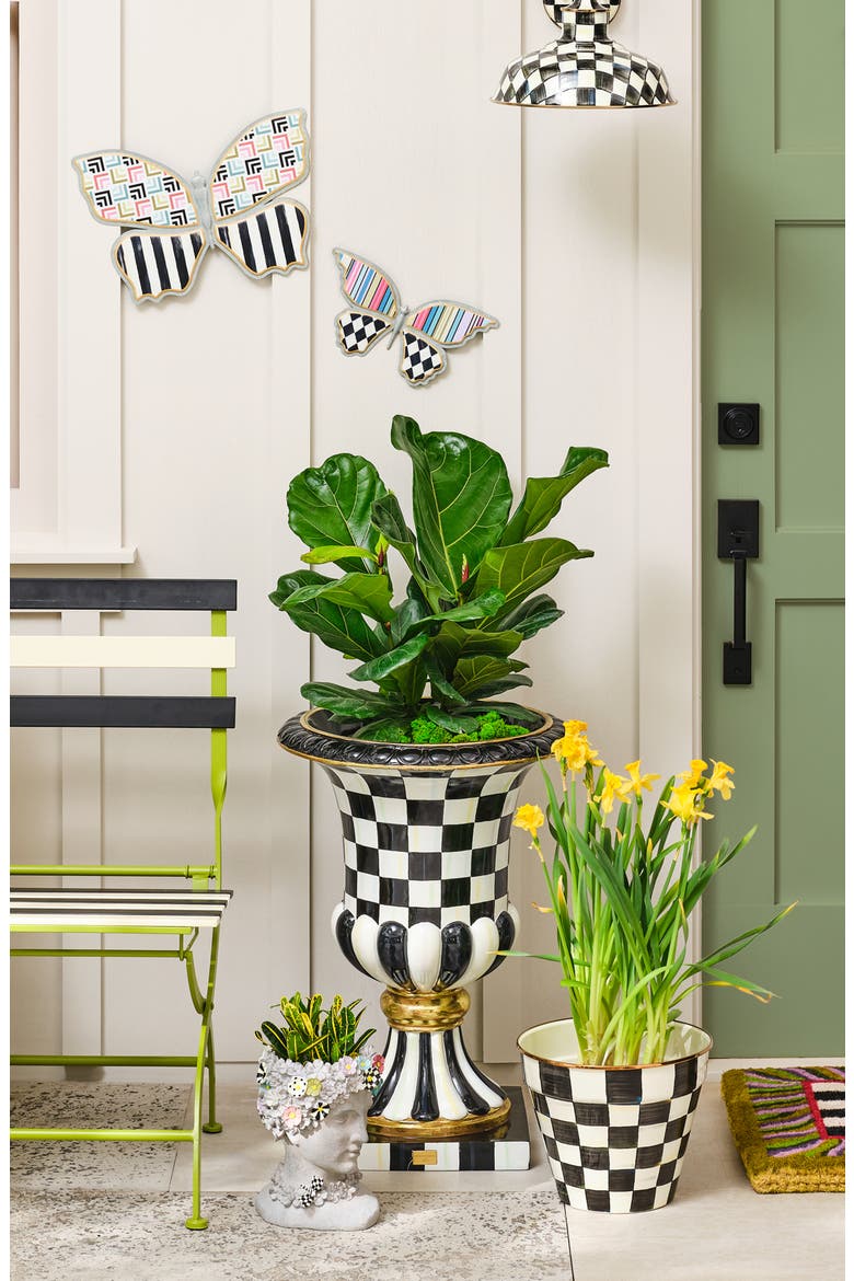 Courtly Check Pedestal Urn, Alternate, color, BLACK/ WHITE