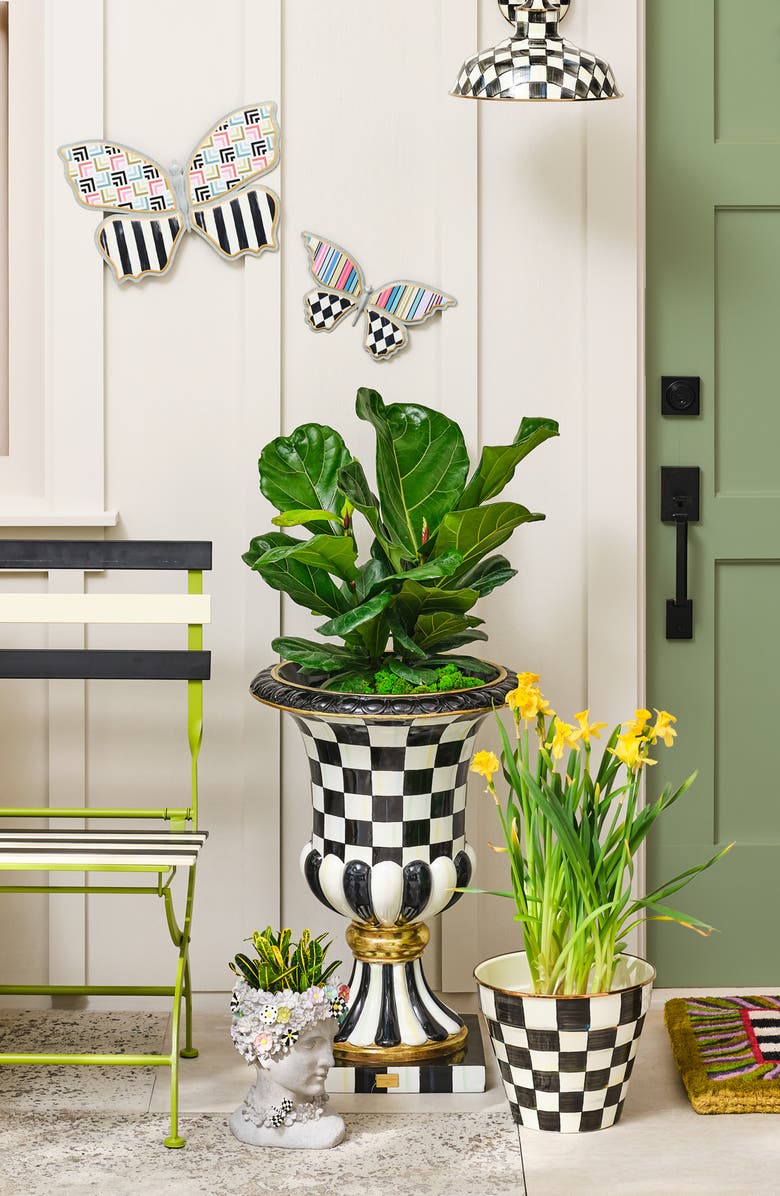 MACKENZIE CHILDS Courtly Check Pedestal Urn, Alternate, color, Black/ White